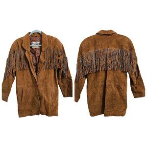 Vintage Suede Fringe Jacket Western Southwestern Brown Orange M